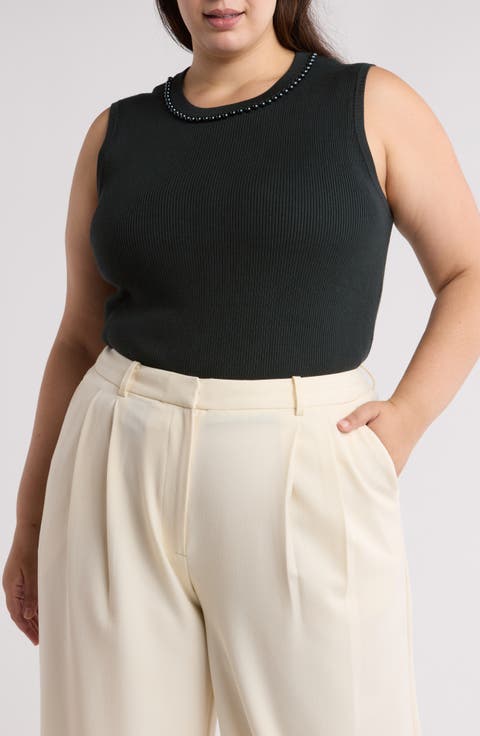 Imitation Pearl Trim Sleeveless Sweater