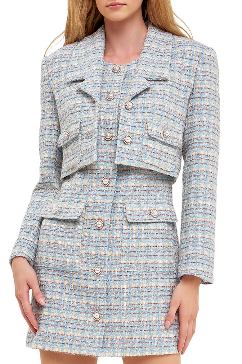 Crop Metallic Tweed Jacket, Main, color, BLUE MULTI
