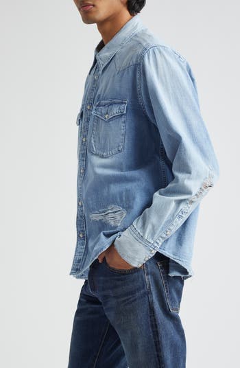VISVIM Social Sculpture Cotton Denim Snap-Up Shirt | Nordstrom VISVIM Social Sculpture Cotton Denim Snap-Up Shirt | Nordstrom
