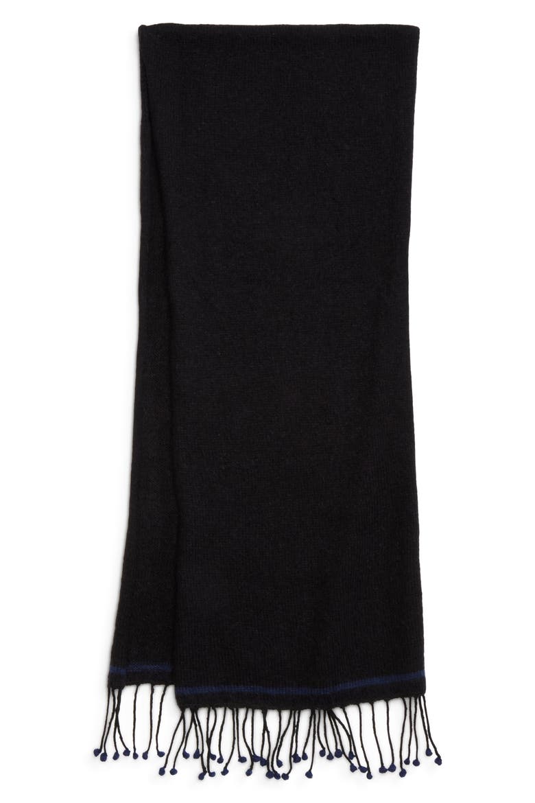 Hand-knitted Wool Scarf, Alternate, color, BLACK AND NAVY BLUE