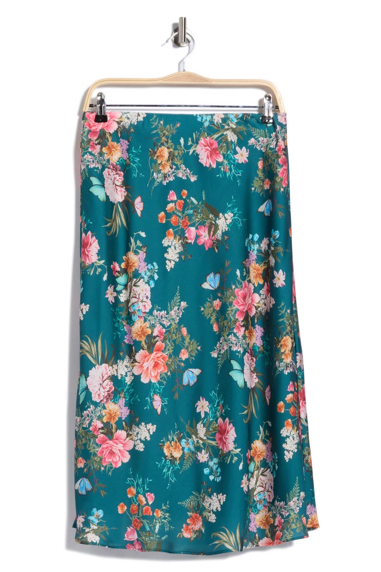 Floral Print Midi Skirt, Alternate, color, MEDITTERRANEAN