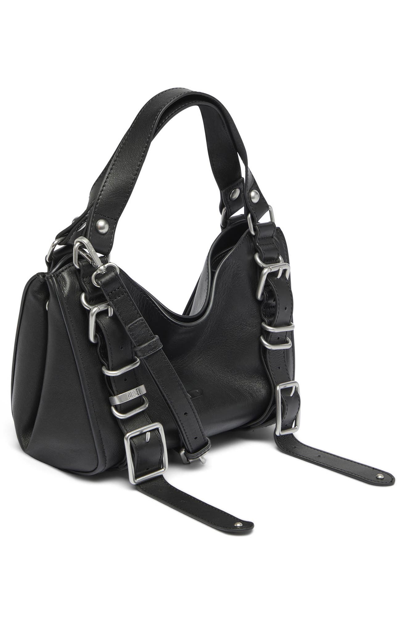 D-One Small Leather Top Handle Bag, Alternate, color, BLACK