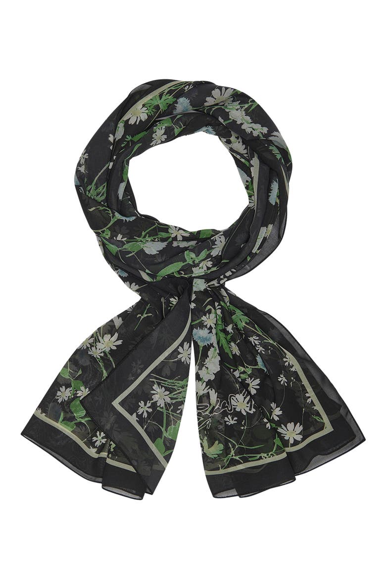 Wildflower Chiffon Wrap Scarf, Main, color, BLACK