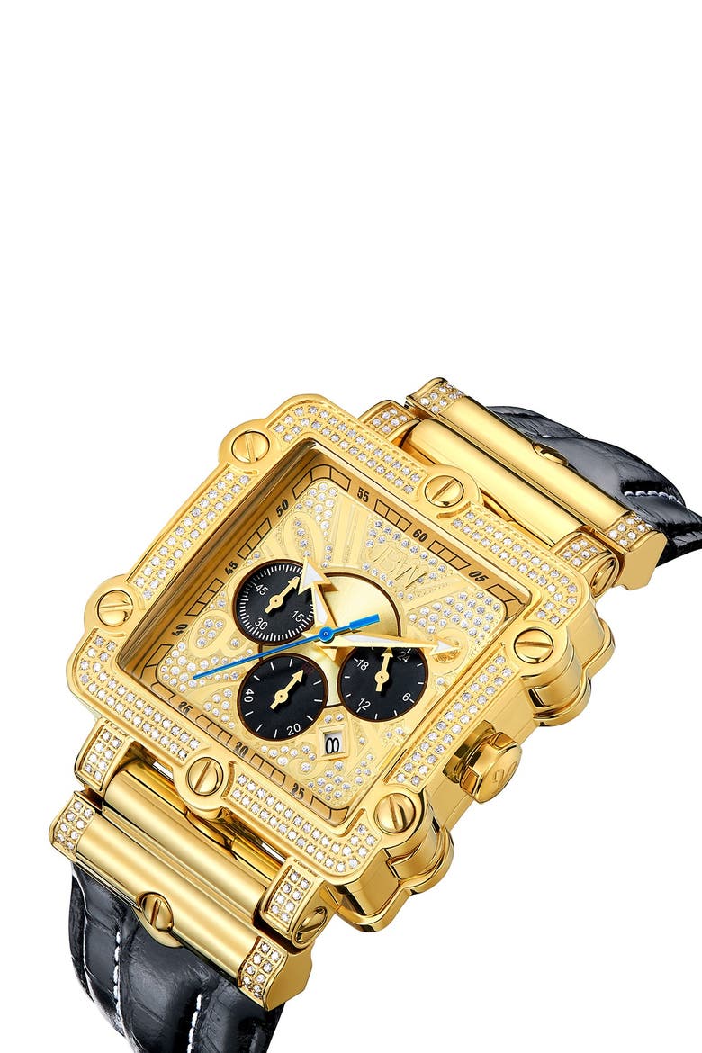 Phantom Leather Strap Diamond Chronograph Watch, 46mm, Alternate, color, GOLD