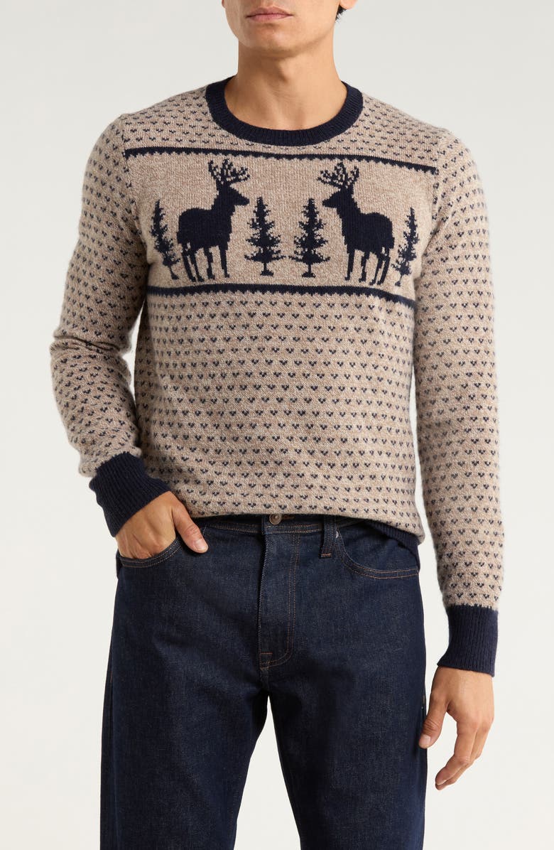 Brooks Brothers Archive Moose Scene Sweater, Main, color, Tan Navy/Moose Scene