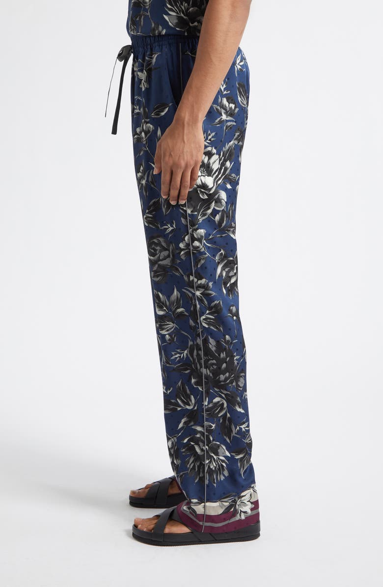 Dolce&Gabbana Peony Print Silk Twill Drawstring Pants, Alternate, color, Peonie Blue
