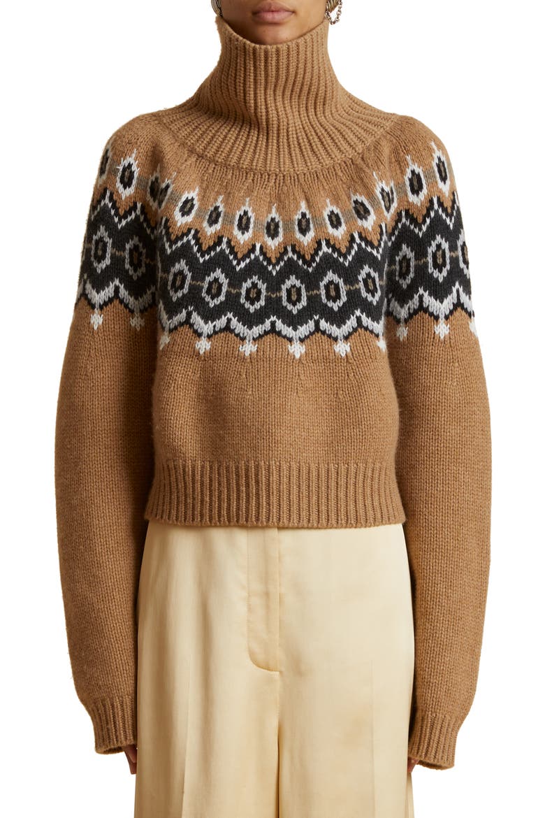Amaris Fair Isle Cashmere Blend Turtleneck Sweater, Main, color, CAMEL MULTI