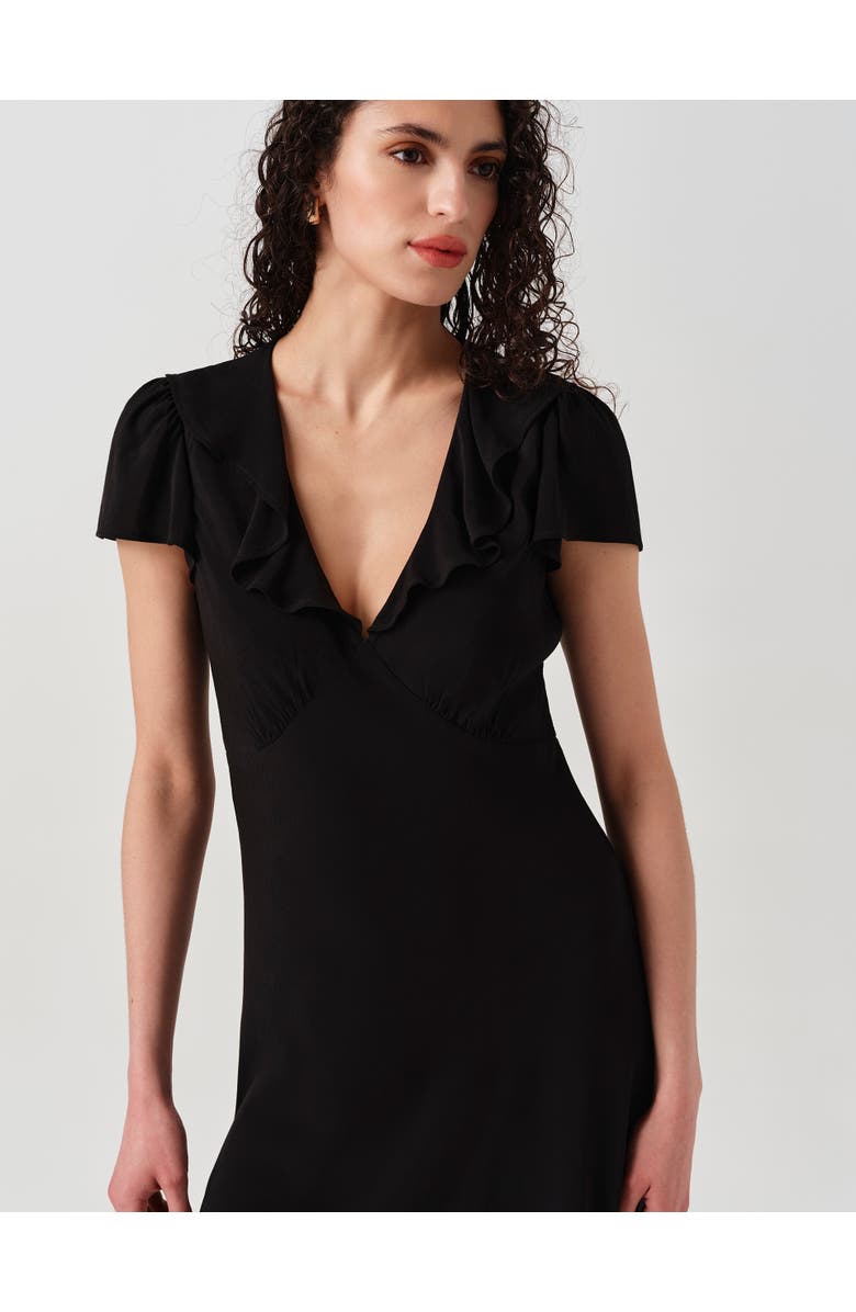 Ghost London Kimmy Frill Neck Crepe Midi Dress, Alternate, color, Black