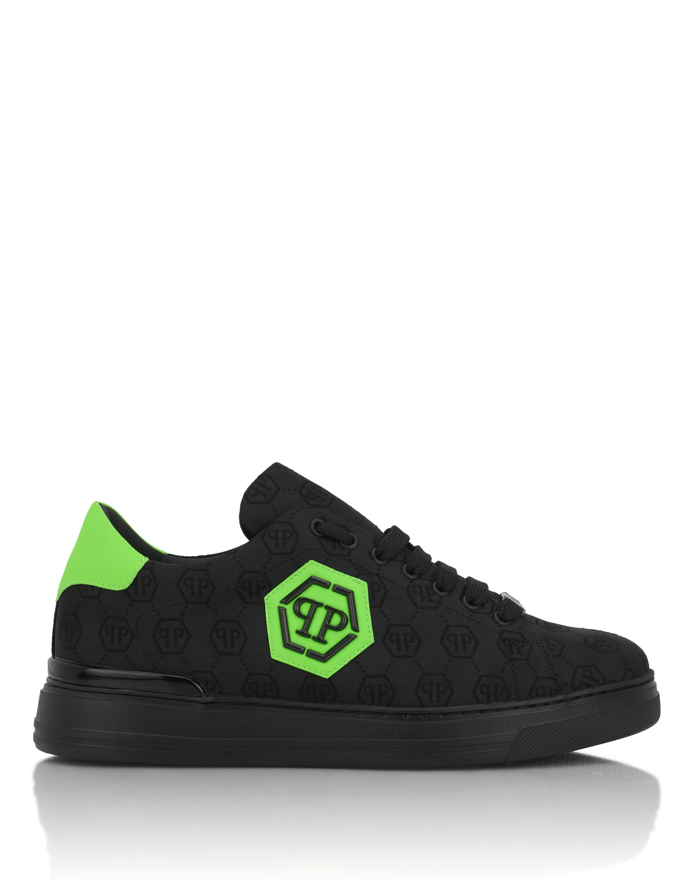Low-Top Sneakers Jacquard Monogram Men, Alternate, color, black+greenfluo