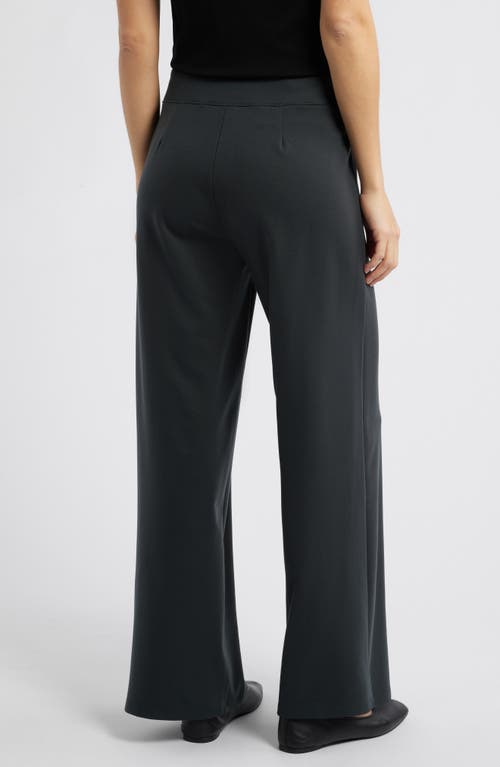 Eileen Fisher Flex Pintuck Double Knit Ponte Wide Leg Pants In Black