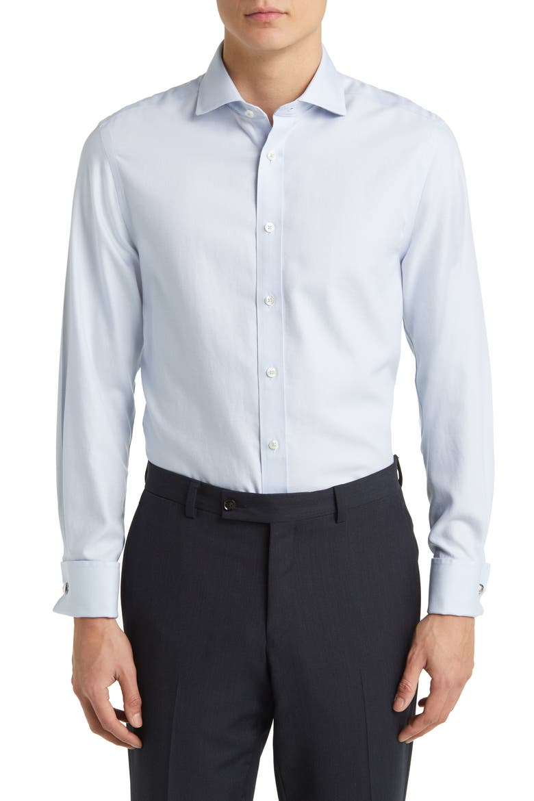 Non-Iron Clifton Weave Cutaway Slim Fit Shirt Double Cuff, Main, color, LIGHT BLUE