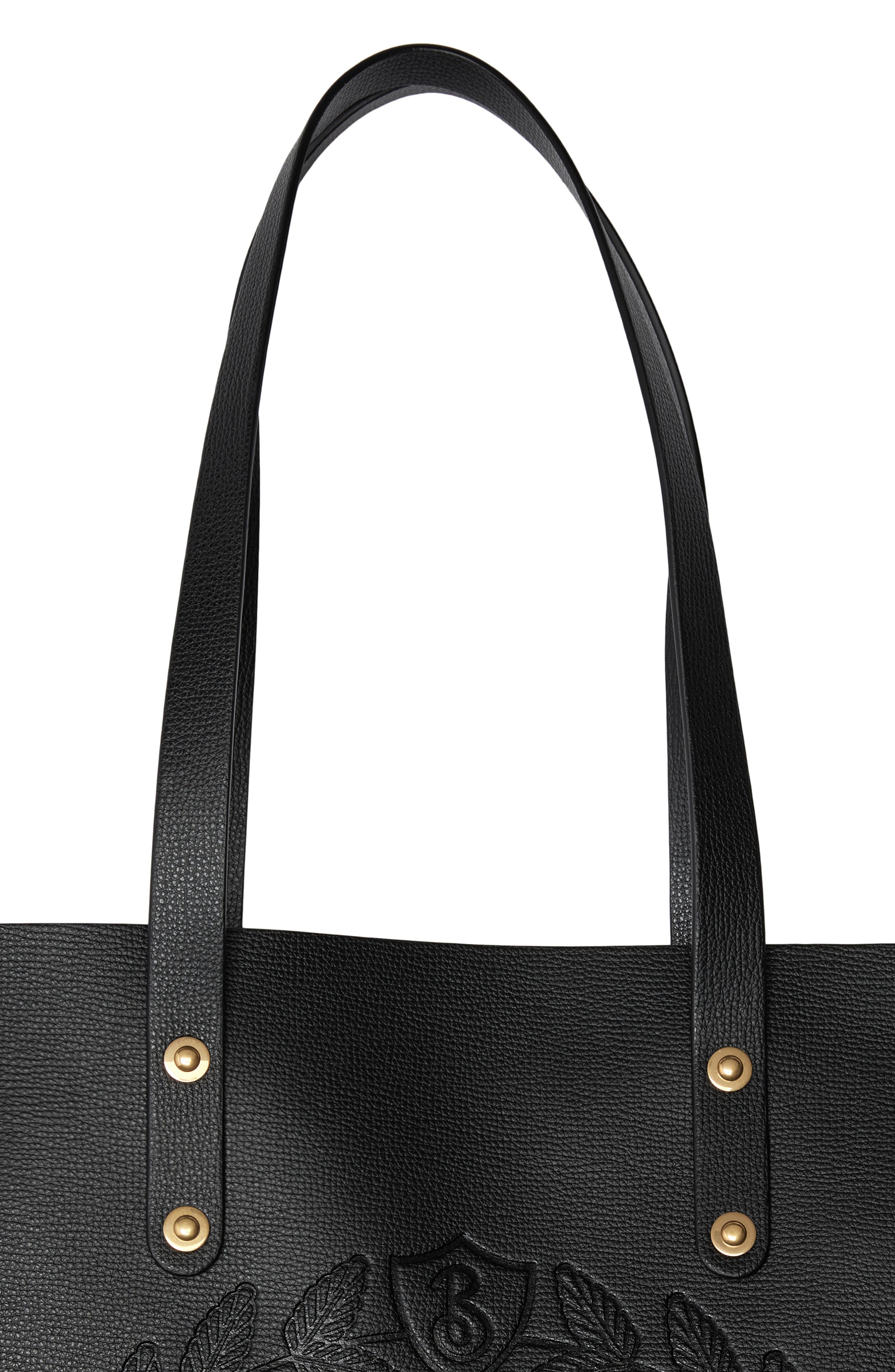 Embossed Crest Small Leather Tote, Alternate, color, BLACK