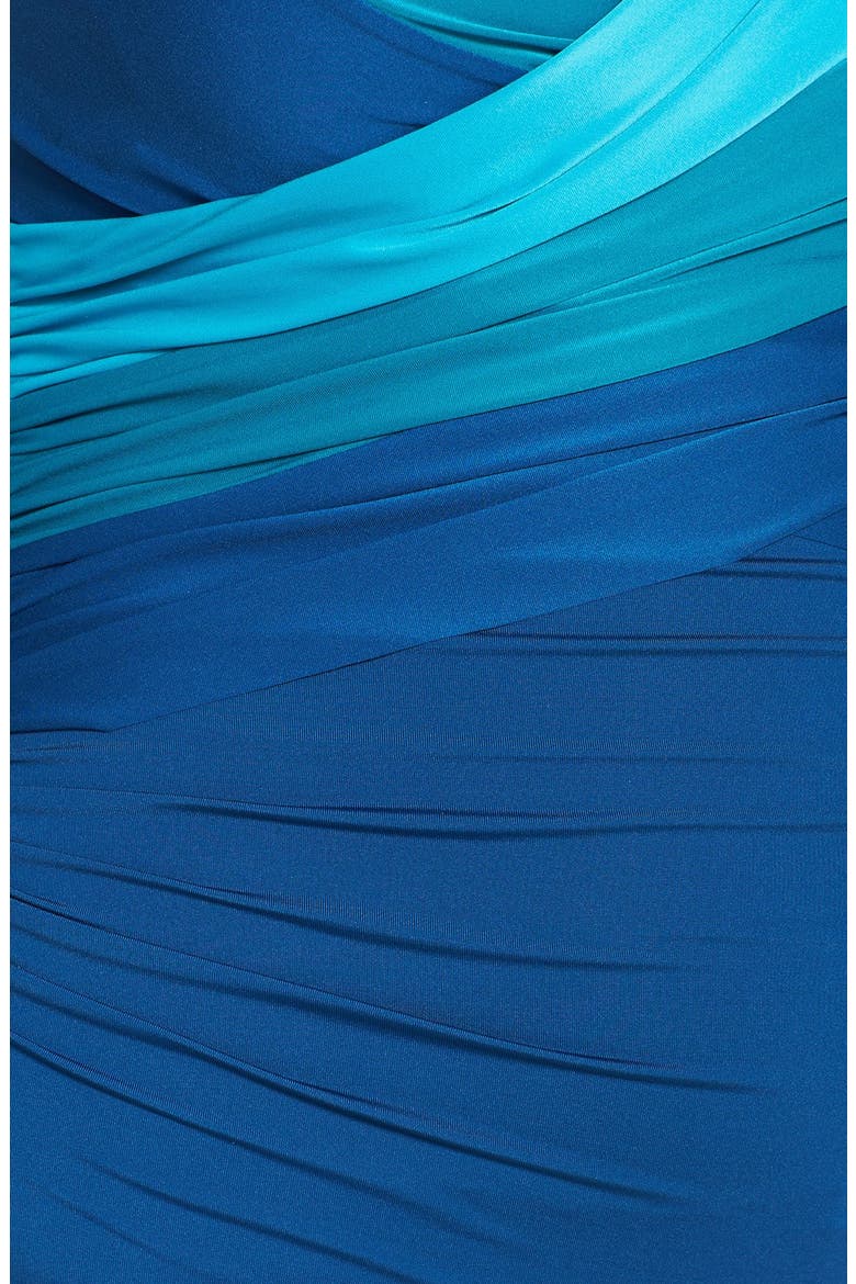 Badgley Mischka Ombré Shirred Maillot Swimsuit, Alternate, color, BLUE GROUP