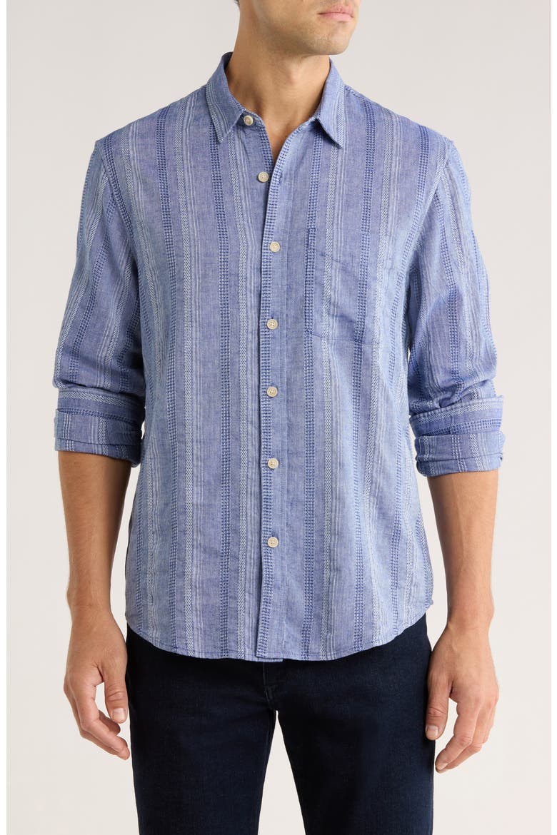 San Gabriel Dobby Stripe Button Up Shirt, Main, color, NAVY STRIPE