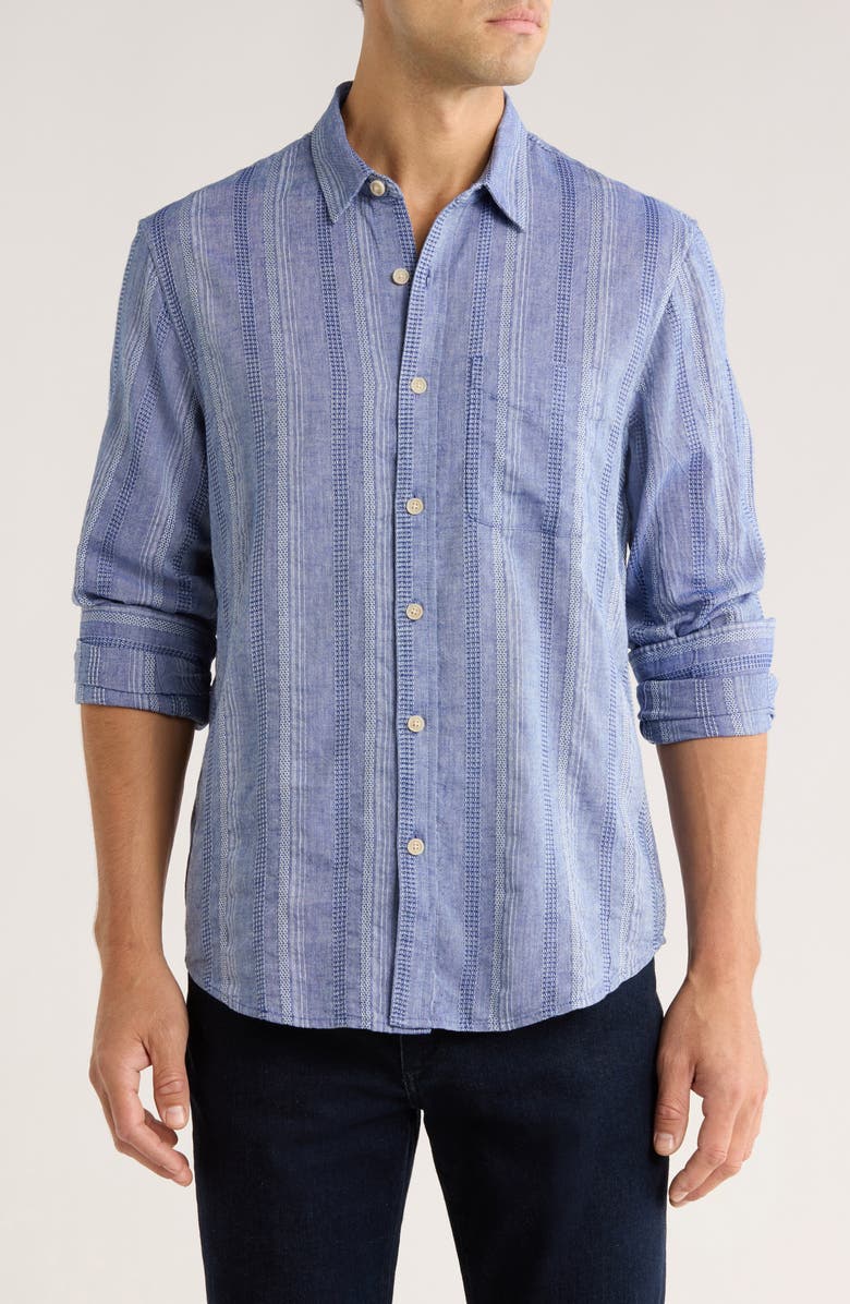 Lucky Brand San Gabriel Dobby Stripe Button Up Shirt, Main, color, Navy Stripe