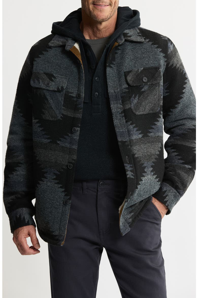 Geometric Jacquard Faux Shearling Lined Jacket, Main, color, BLACK AZTE