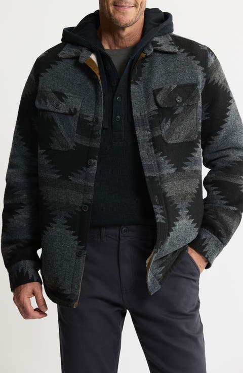 Geometric Jacquard Faux Shearling Lined Jacket