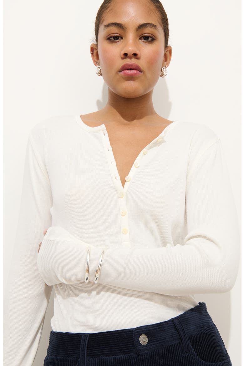 Laine Cotton Blend Rib Henley, Alternate, color, WHITE