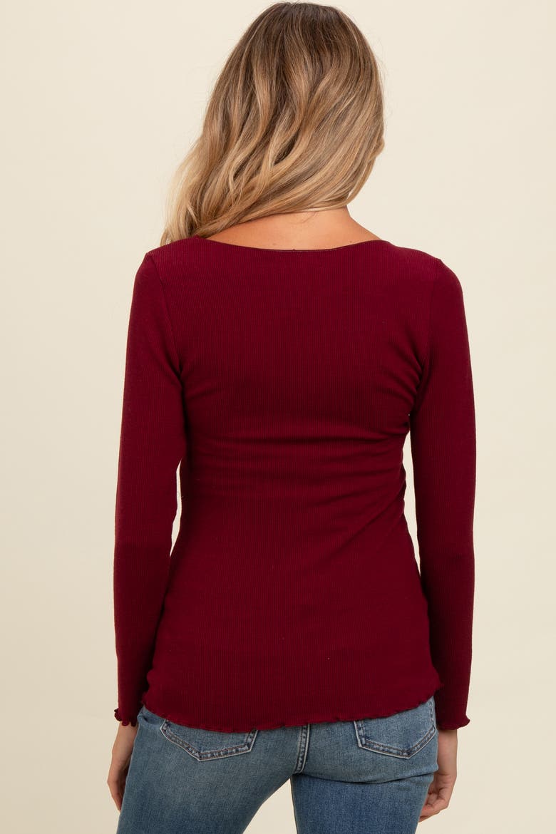 Ribbed Knit Long Sleeve Lettuce Hem Top, Alternate, color, Burgundy