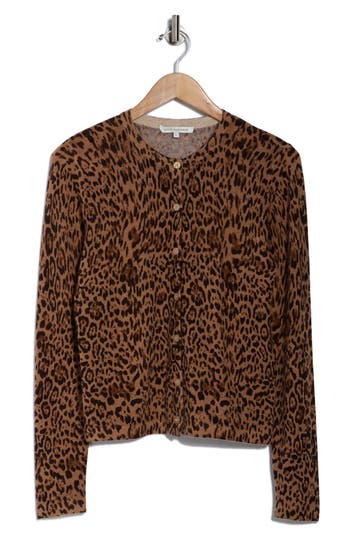Sofia Cashmere Leopard Print Wool & Cashmere Blend Cardigan In Brown