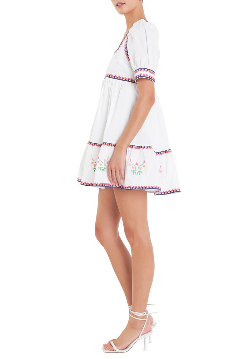 Embroidered Puff Sleeve Cotton Babydoll Dress, Alternate, color, IVORY MULTI
