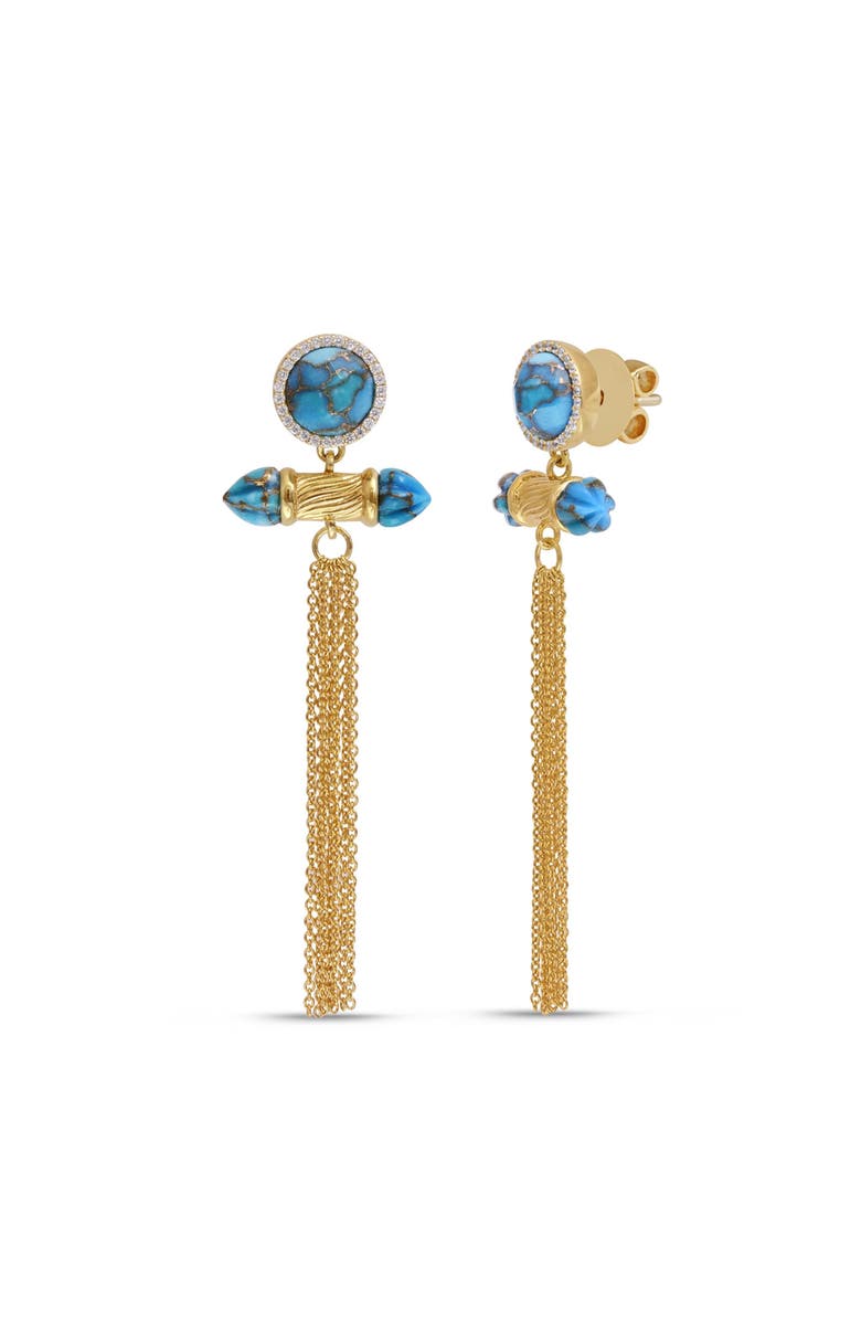 LuvMyJewelry Sunkissed Design Yellow Gold Plated Silver Turquoise Gemstone Diamond Fringe Earring, Main, color, 