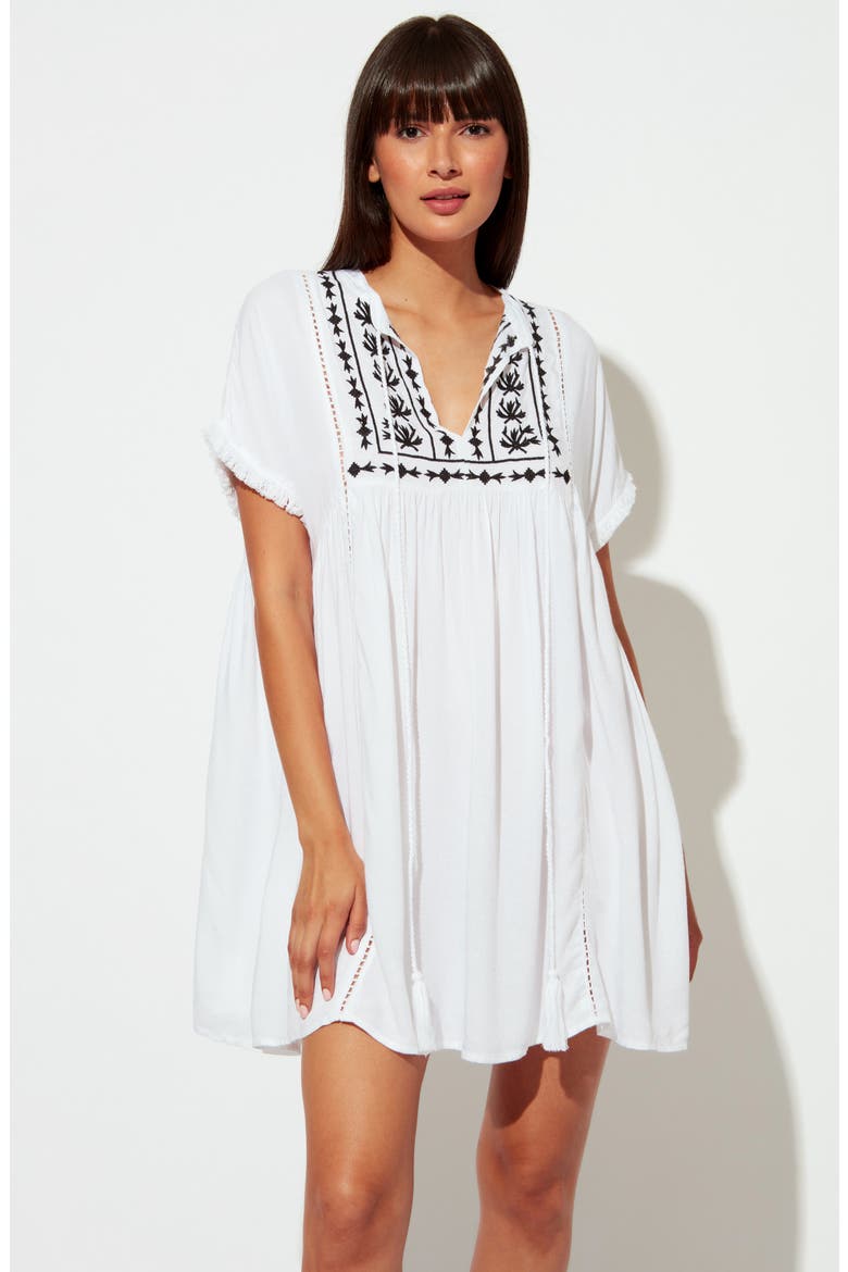 India Bazzar Cover-Up Caftan, Alternate, color, WHITE/ NAVY