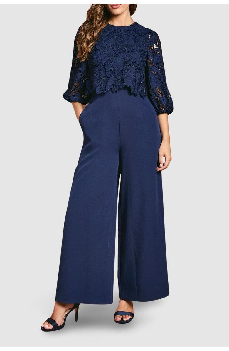 Coast Lace Overlay Wide Leg Jumpsuit, Alternate, color, Navy