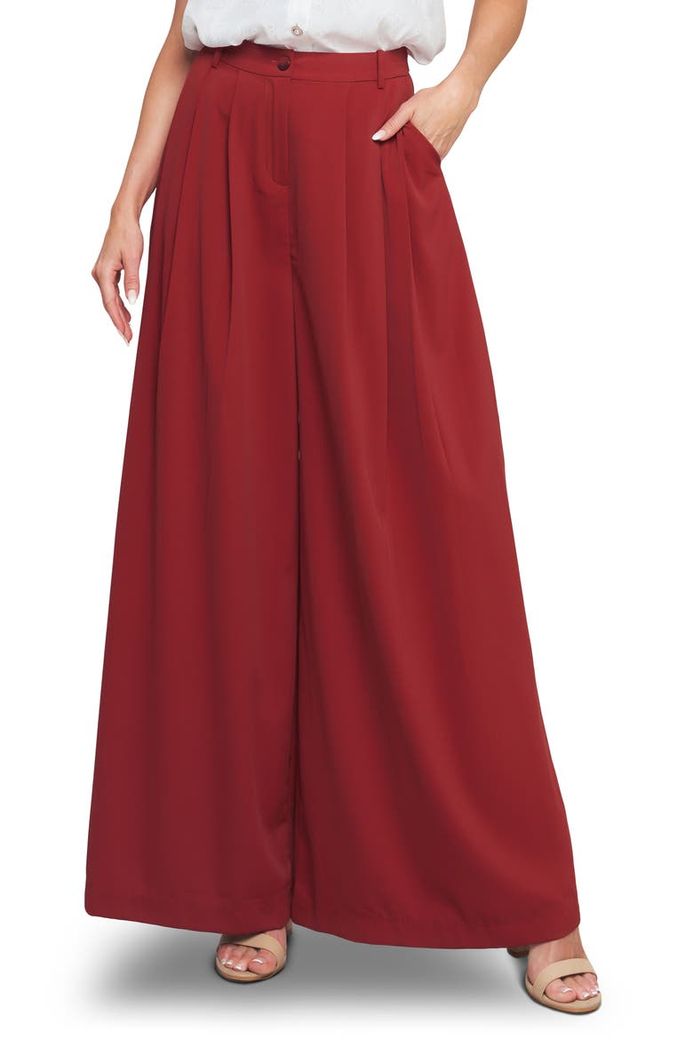 Pleated Front Wide Leg Pants, Main, color, RUBY