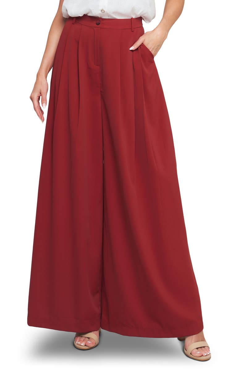 FLYING TOMATO Pleated Front Wide Leg Pants, Main, color, Ruby