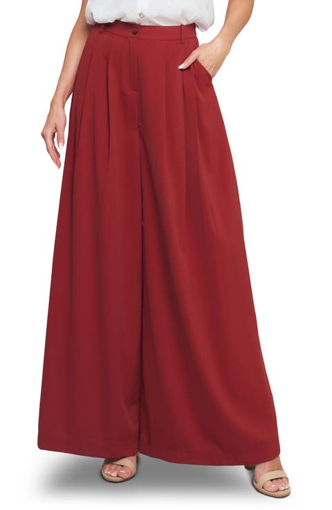 Pleated Front Wide Leg Pants