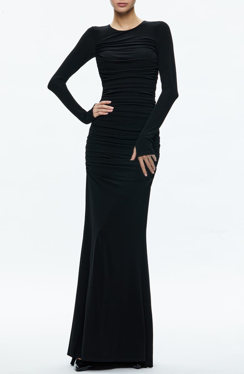 Alice + Olivia Katherina Ruched Long Sleeve Maxi Dress, Alternate, color, 