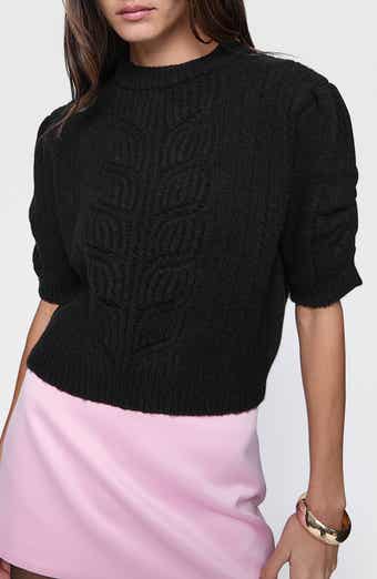 Rebecca Minkoff Campbell Pointelle Puff Sleeve Merino Wool Blend Sweater