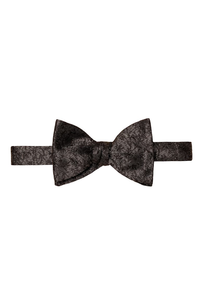 Floral Silk Pre-Tied Bow Tie, Main, color, BLACK