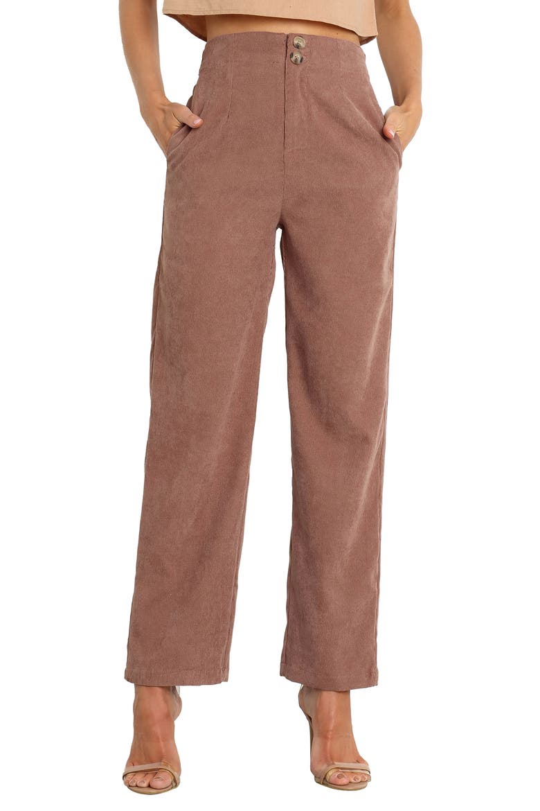 Springfield High Waist Cotton Corduroy Pants, Main, color, BROWN