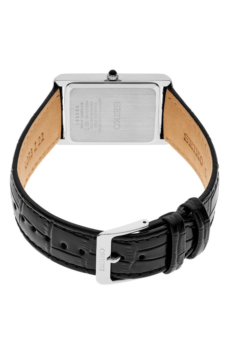 SEIKO WATCHES Essentials Croc Embossed Leather Strap Watch, Alternate, color, White/ Silver
