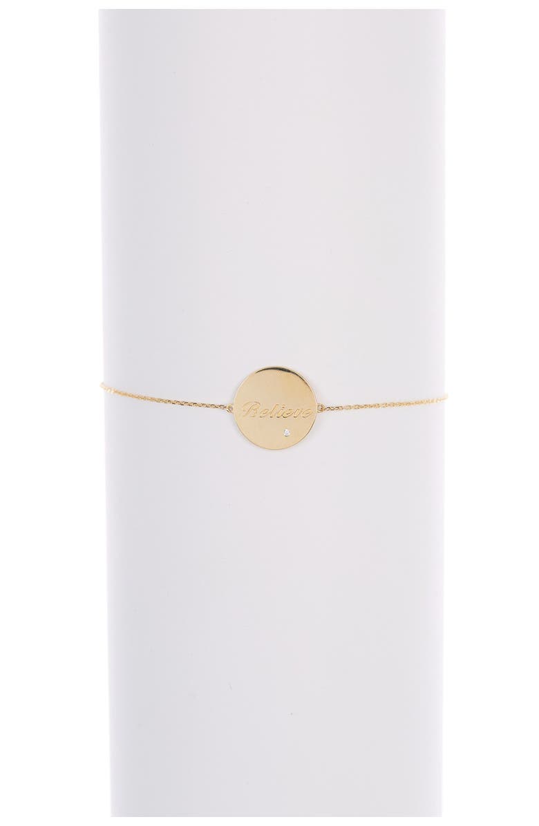 CANDELA JEWELRY 10K Yellow Gold CZ 'Believe' Disc Adjustable Bracelet, Main, color, 