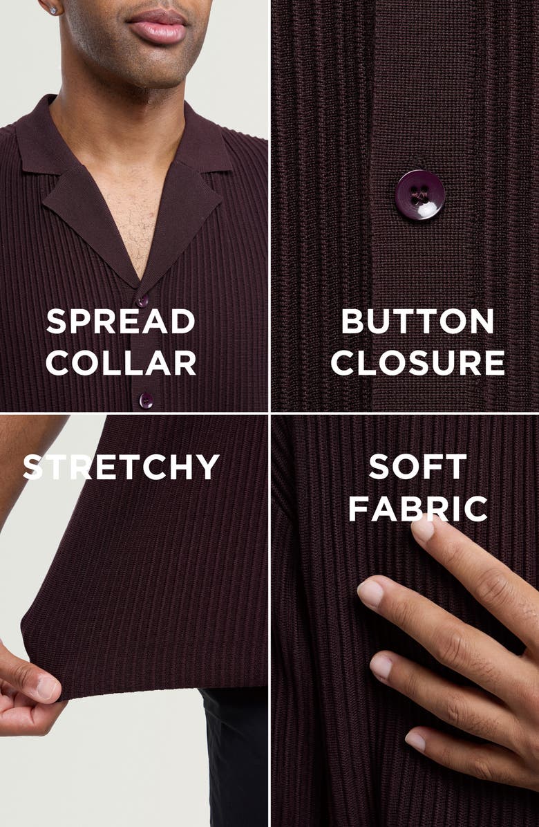 XRAY Ribbed Knit Camp Shirt, Alternate, color, Brown