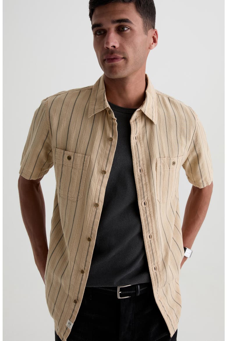 Mason Striped Short Sleeve Work Shirt, Alternate, color, NATURAL/BLACK STRIPE