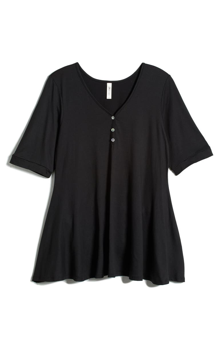 24seven Comfort Apparel Three-Button Tunic, Alternate, color, Black