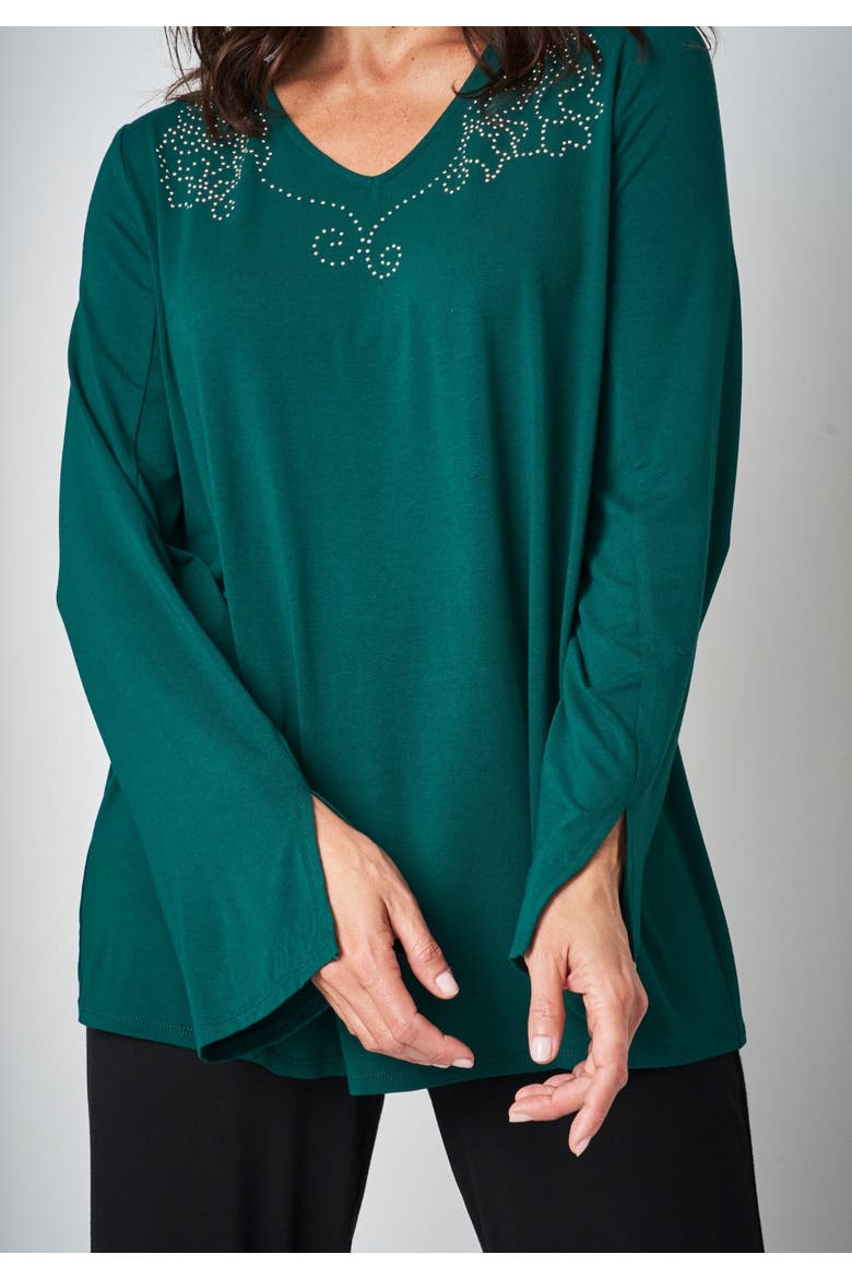V Neck Embellished Tunic, Alternate, color, BLACK FLORAL STUDS