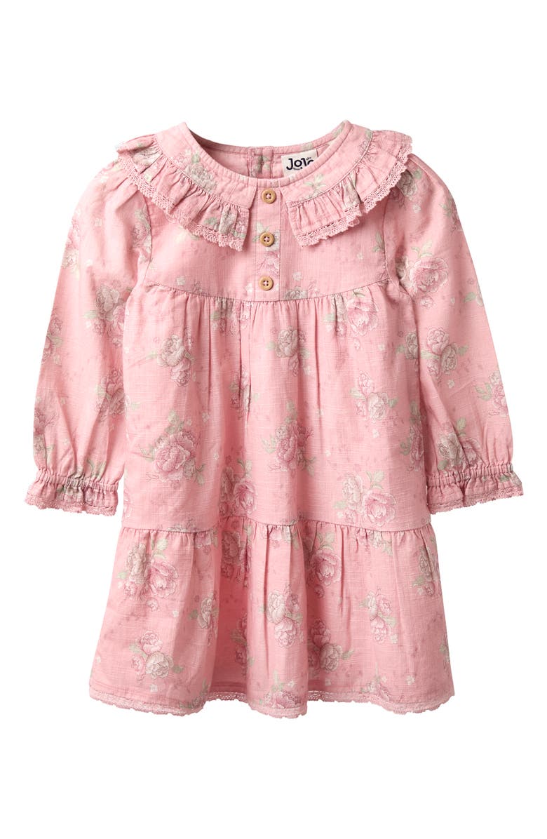 JOJO MAMAN BEBE Rose Print Long Sleeve Cotton Tiered Dress, Main, color, Pink