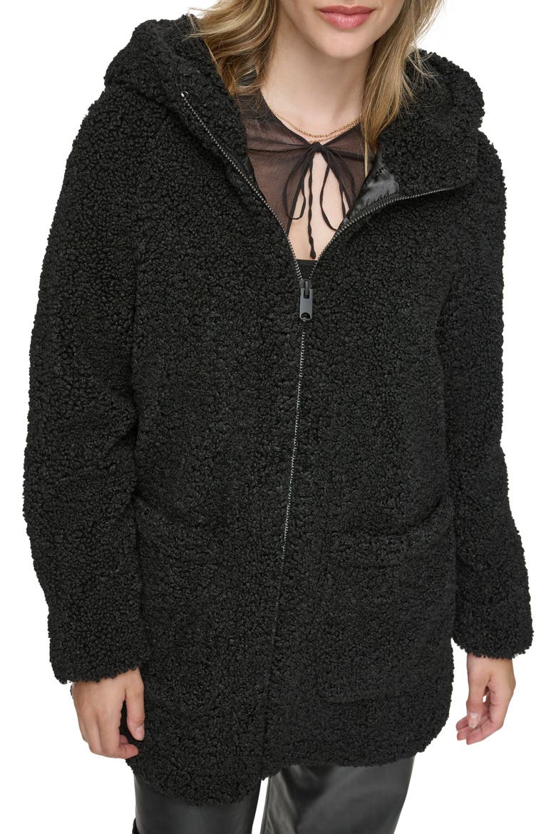 Seneca Faux Shearling Hooded Jacket, Main, color, BLACK