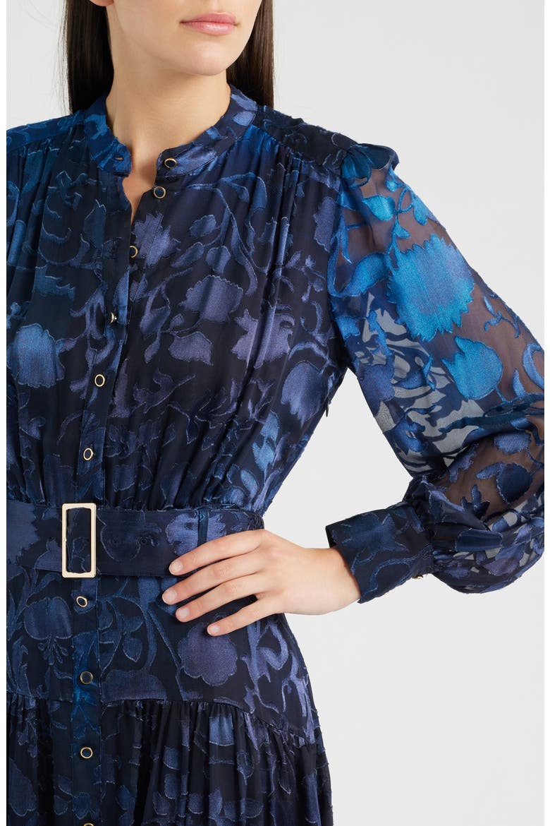 The Pippa Burnout Floral Long Sleeve Dress, Alternate, color, BRUSHSTROKE DENIM