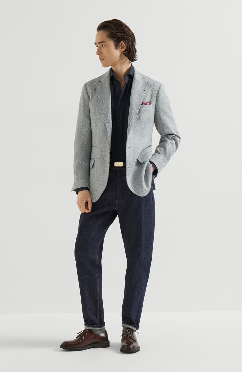 Brunello Cucinelli Garment-dyed twill  shirt with spread collar, Alternate, color, Navy Blue