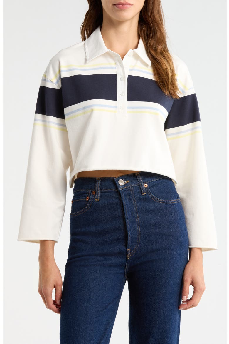 Stripe Cotton Crop Rugby Polo, Main, color, OFF WHITE STRIPE