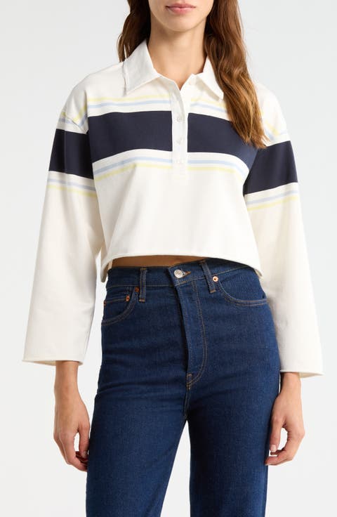 Stripe Cotton Crop Rugby Polo