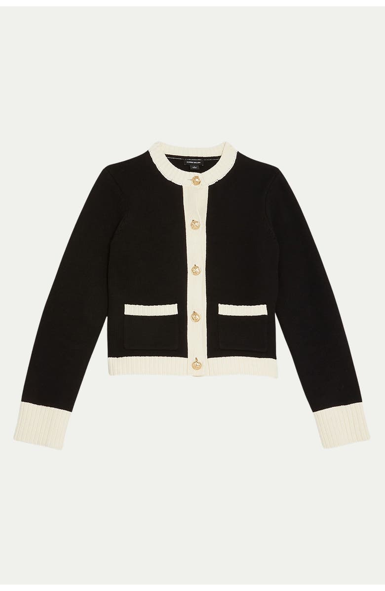 Karen Millen Cotton Cropped Knit Boxy Cardigan, Alternate, color, Mono