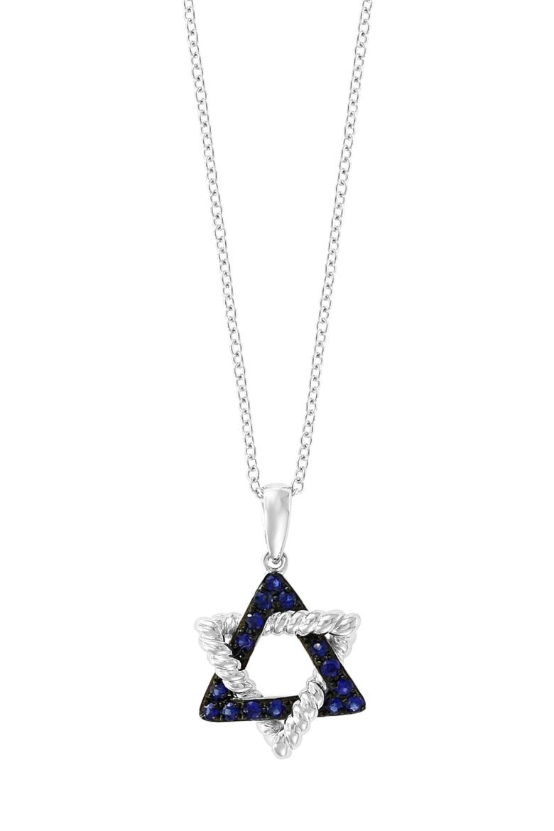 14K White Gold Sapphire Triangle Pendant Necklace, Main, color, BLUE