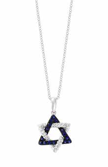 14K White Gold Sapphire Triangle Pendant Necklace